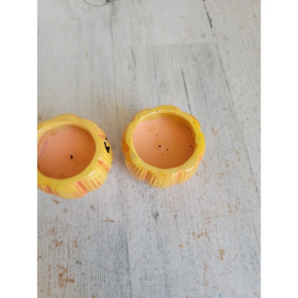 Vintage ceramic Jack O'Lantern pumpkin mini candle unique set home
